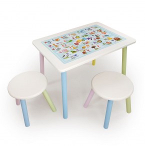 Детский комплект стол и два табурета круглых с накладкой Алфавит (Белый, Белый, Цветной) в Полевском - polevskoy.mebel-74.com | фото