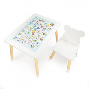 Комплект детской мебели стол и стул Мишутка с накладкой Алфавит (Белый/Белый/Береза) в Полевском - polevskoy.mebel-74.com | фото