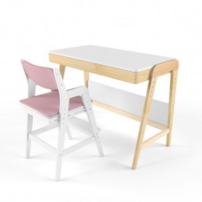 Комплект растущий стол и стул с чехлом 38 попугаев «Вуди» (Белый, Белый, Розовый) в Полевском - polevskoy.mebel-74.com | фото