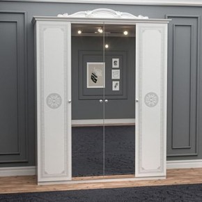 Шкаф 4-х дверный с зеркалами (12.244) Грация (белый/серебро) в Полевском - polevskoy.mebel-74.com | фото