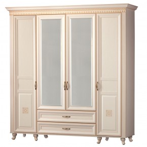 Шкаф для одежды 4-дверный с зеркалом №493 Марлен кремовый белый в Полевском - polevskoy.mebel-74.com | фото