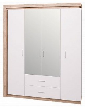 Шкаф для одежды с ящиками 4-х створчатый с зеркалом Люмен 16 в Полевском - polevskoy.mebel-74.com | фото