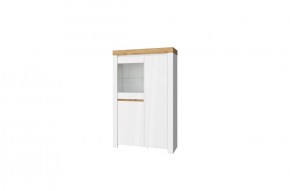 Шкаф с витриной 1V2D, TAURUS, цвет белый/дуб вотан в Полевском - polevskoy.mebel-74.com | фото